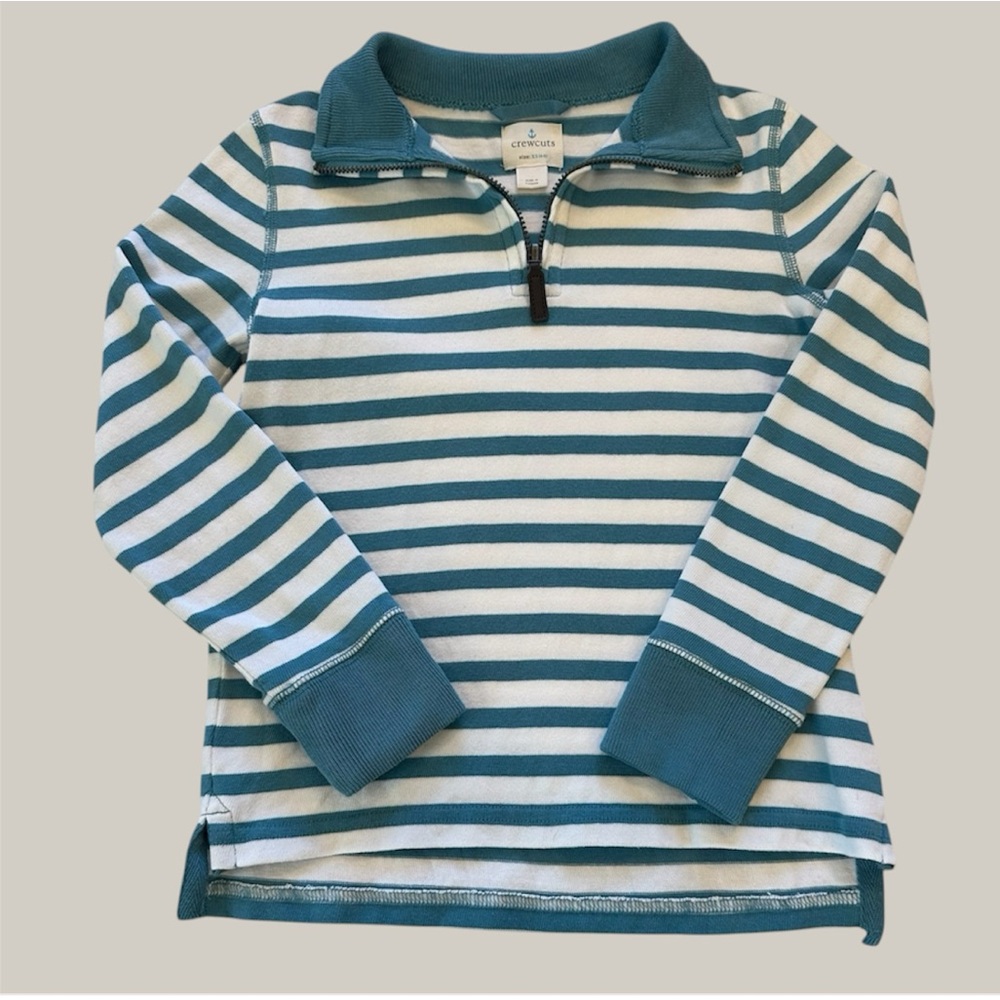 Crewcuts Teal and White Striped Half-Zip Sweatshirt